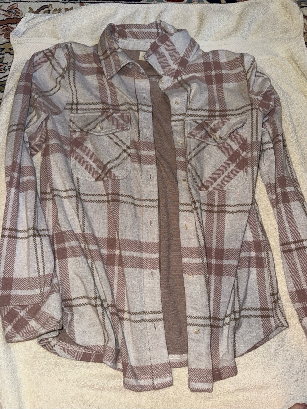 Thread & Supply Plaid Shacket in Dusty Rose and Cream